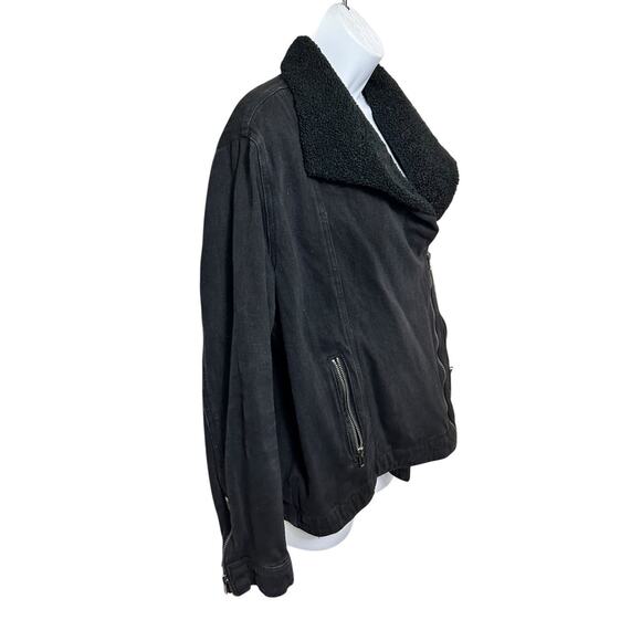 Time and Tru Black Denim Moto Jacket Sz Large 12/14 Sherpa Lined Full Zip Warm - Picture 7 of 9